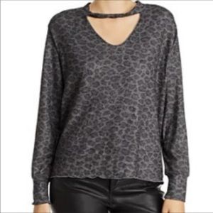 LNA Brushed Leopard Long Sleeve Top in Black/Gray - XS